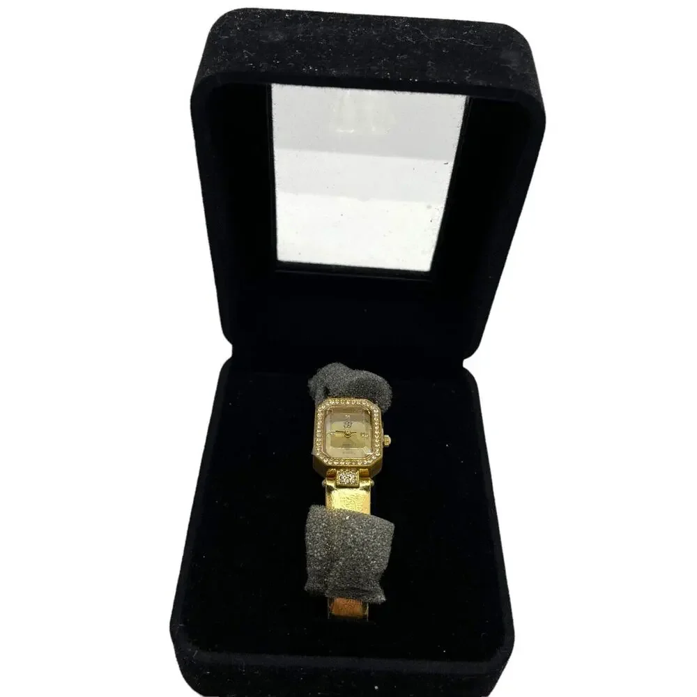 Elizabeth Taylor Watch Ladies Gold Tone Japan Movement Rhinestone Face New Retro